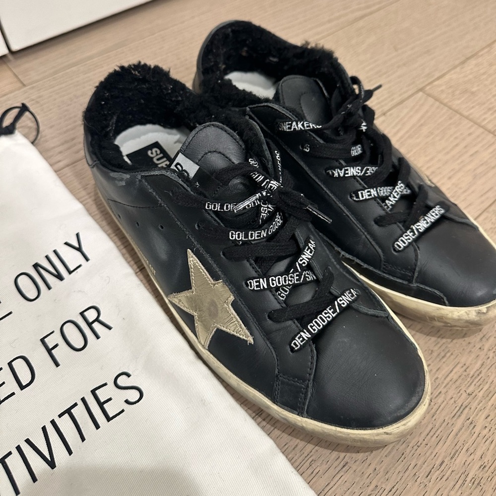 Golden Goose Black Leather Low-Top Sneakers with Gold Star